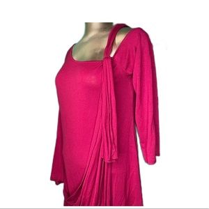 Natural Art Asymmetrical Top Maroon Shirt Drape Sash Blouse Small